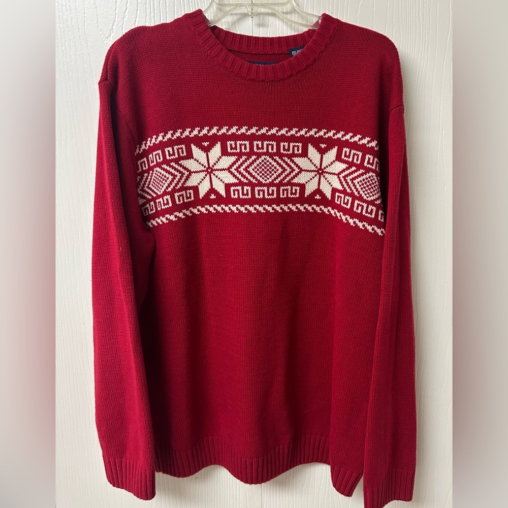 Chaps Red Crewneck Sweater with White Pattern